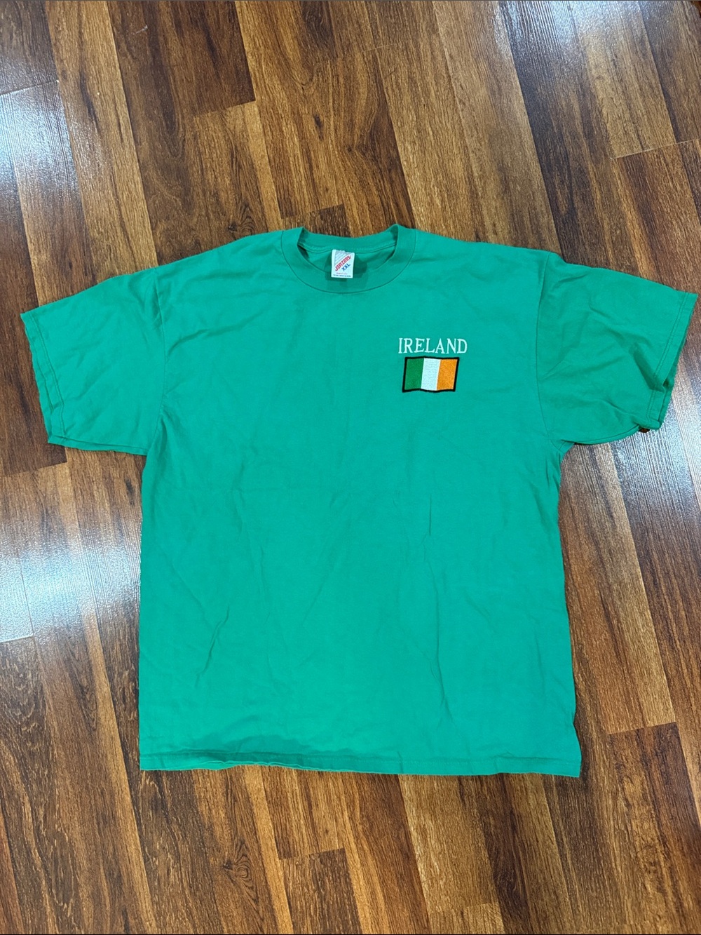 Vintage Men’s Jerzees Green Short-Sleeve Tee with Ireland Flag Embroidery